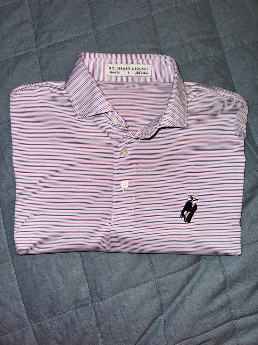 Holderness & Bourne Mens Tailored Fit Pink Golf Polo. Size Small. Woodpecker.